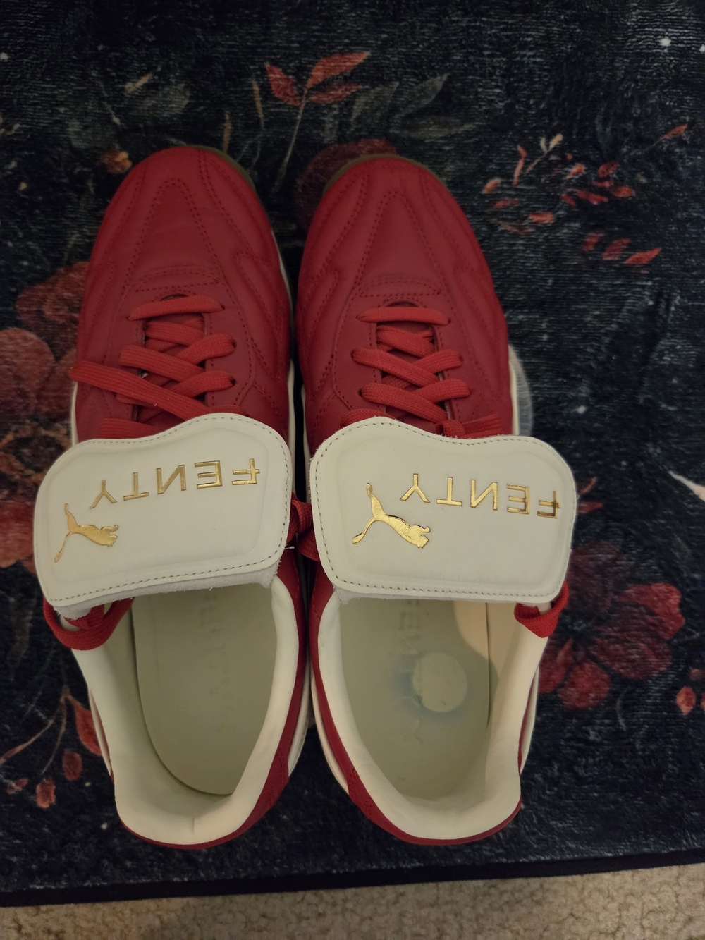 Puma Fenty Men's Red and White Low-Top Sneakers with Gold Accents